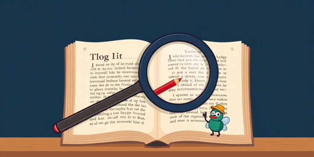Hinweis: Blog für Fehlermeldungen – freundliche Lupe über einem Buch mit kleinem Käfer